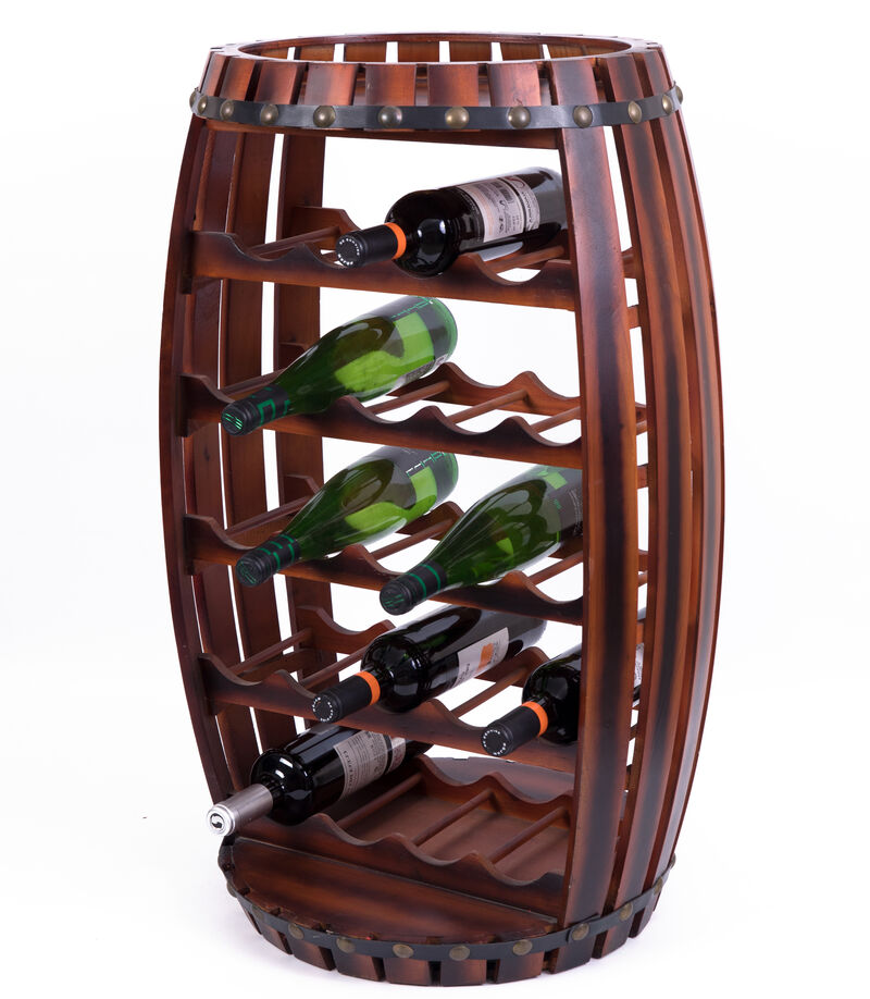 Rustic Barrel Shaped Wooden Wine Rack for 23 Bottles