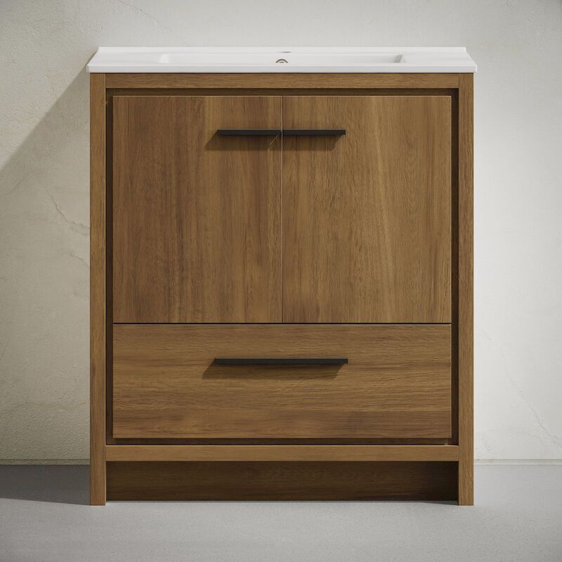 Virage 30" Freestanding Bathroom Vanity in Brown Oak with Sink Top image number 6
