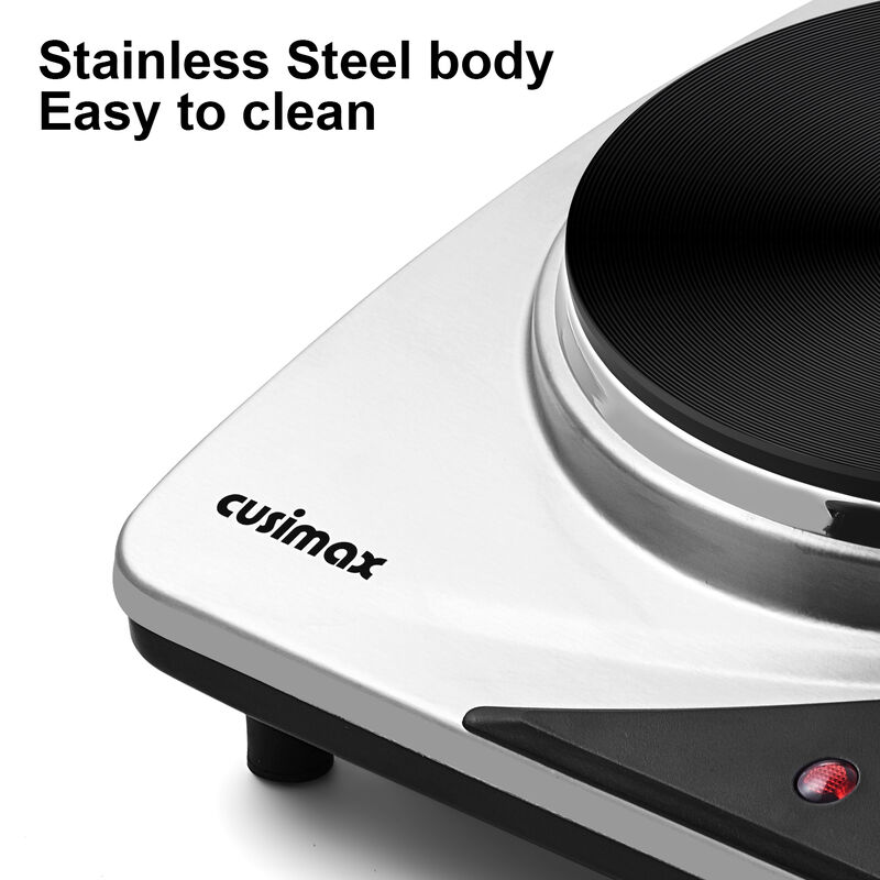 Cusimax 1800W Electric Double Hot Plate, Countertop Cast Iron Burner, Temperature Controls, Power Indicator Lights image number 5