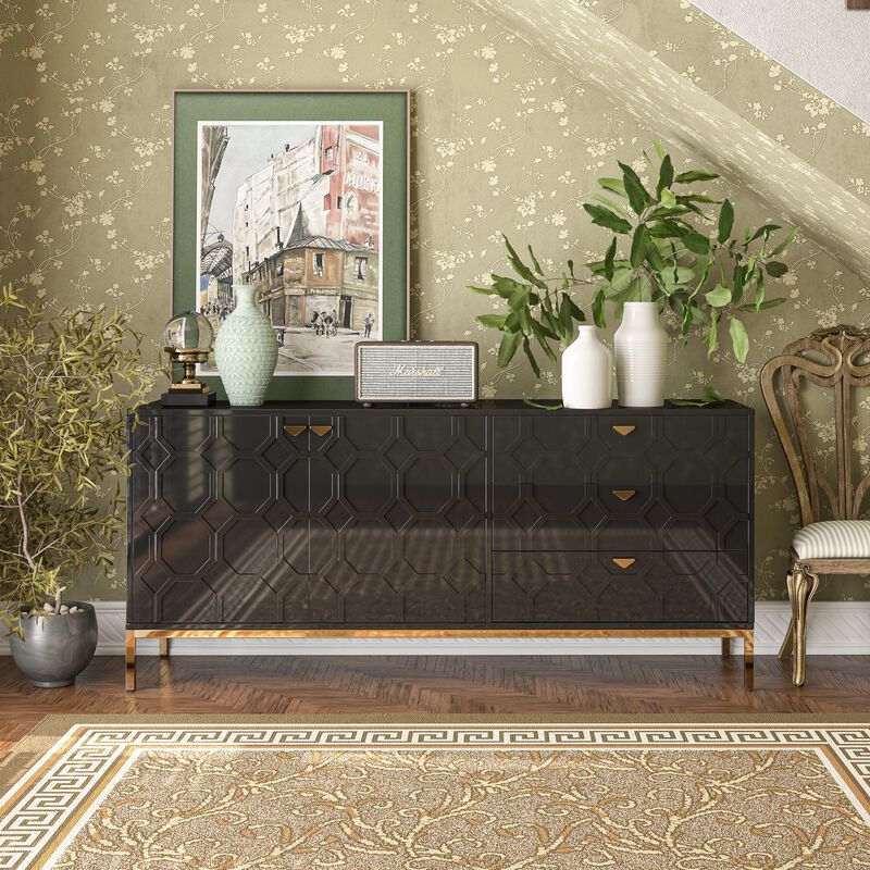 Mondawe 2 Door Storage Cabinet with 3 Drawers Stylish Accent Cabinet for Living room, Bedroom