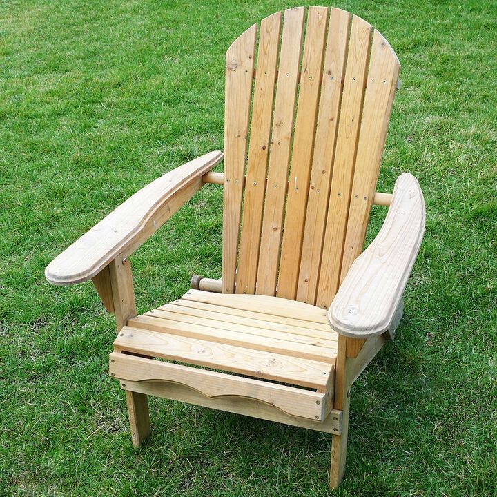 QuikFurn Folding Adirondack Chair for Patio Garden in Natural Wood Finish