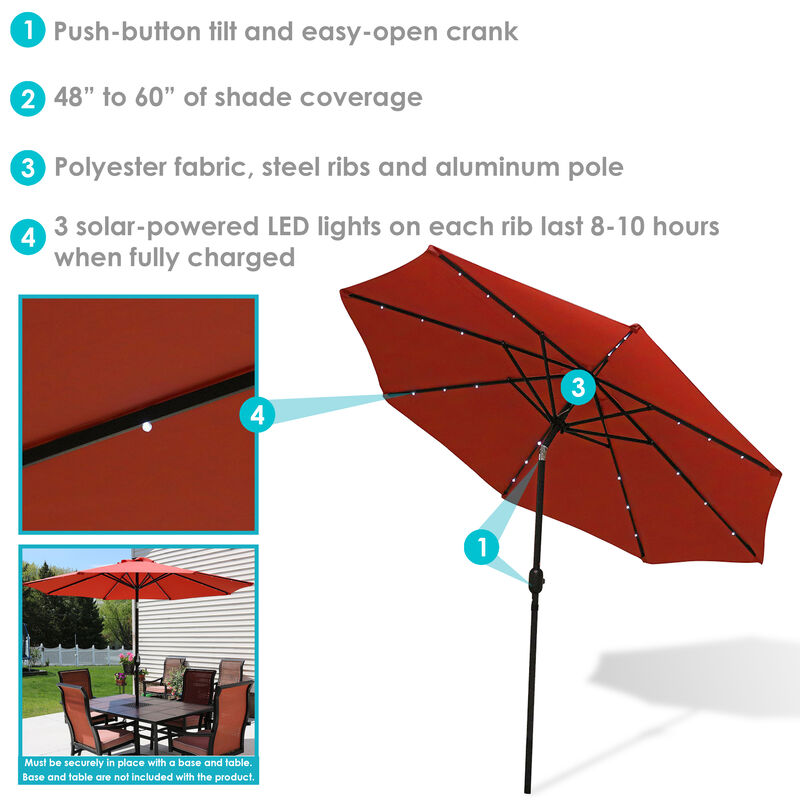 Sunnydaze 9 ft Solar Aluminum Patio Umbrella with Tilt and Crank
