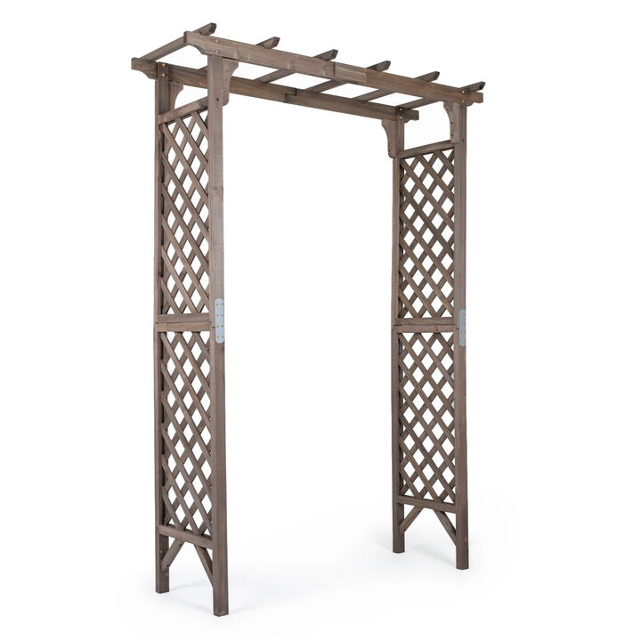 85 Inch Wooden Garden Arch with Gate for Climbing Plants and Weddings