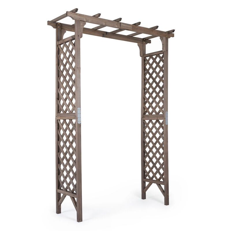 85 Inch Wooden Garden Arch with Gate for Climbing Plants and Weddings image number 0
