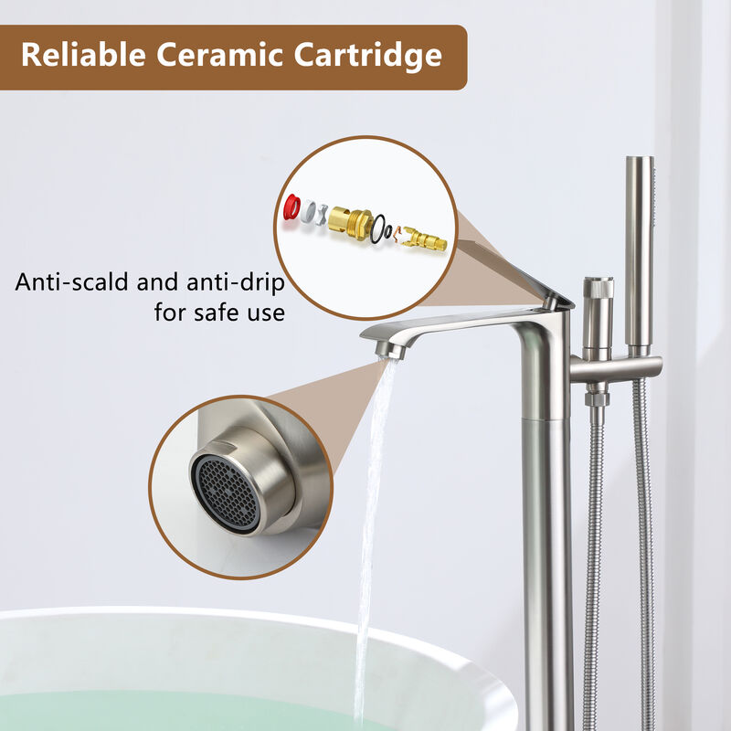 Mondawe Single-Handle Freestanding Floor Mount Tub Filler Faucet with Handheld Shower