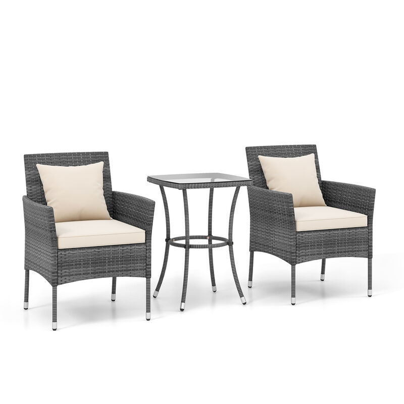 3-Piece Patio Chair and Coffee Table Set with Tempered Glass Top image number 0