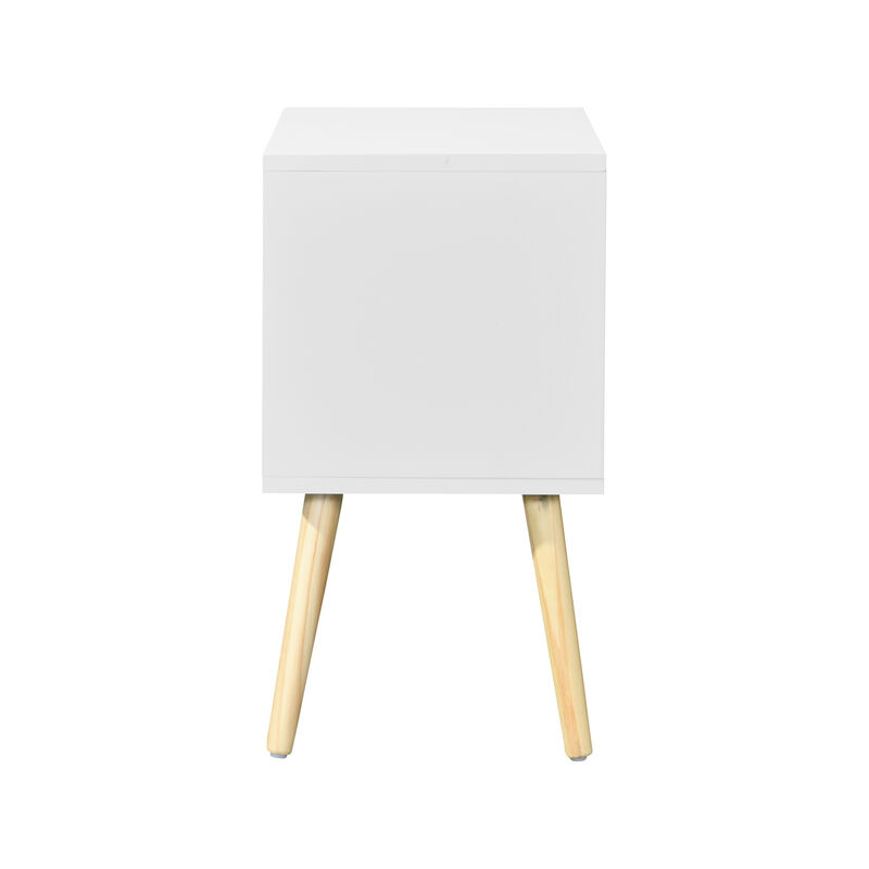 Side Table with 2 Drawer and Rubber Wood Legs, Mid-Century Modern Storage Cabinet for Bedroom Living Room Furniture, White image number 3
