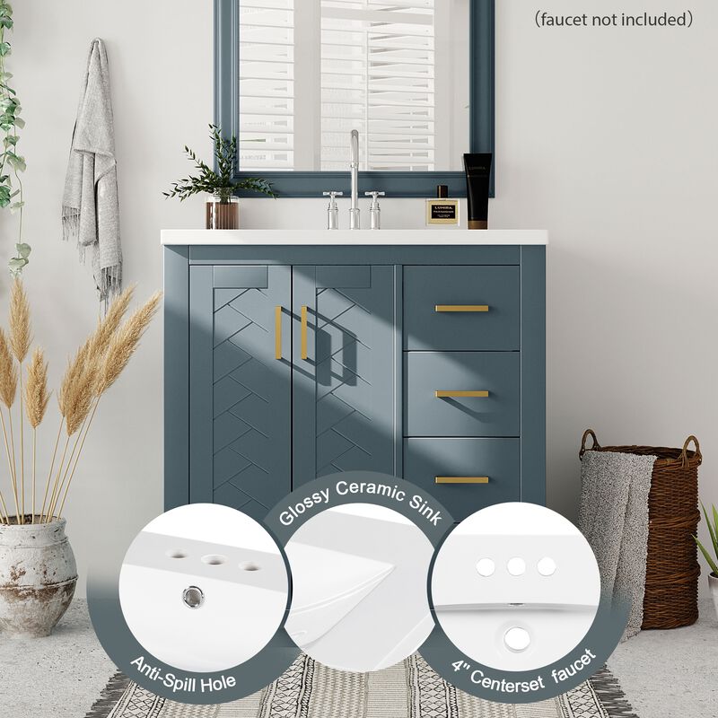 Merax Bathroom Vanity Cabinet with Undermount Ceramic Sink, 3 Drawers, Spacious Cabinet image number 3