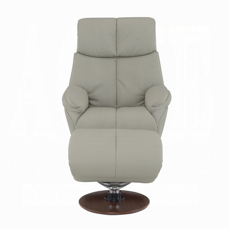 Doro Swivel Accent Chair w Ottoman, Gray Top Grain Leather, Round Base