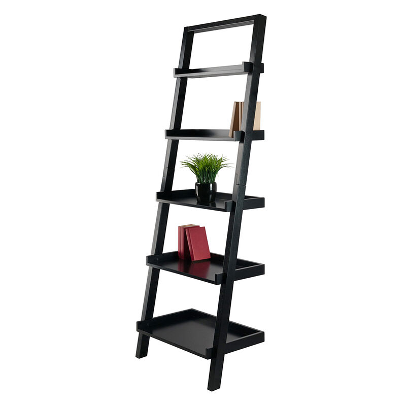 Winsome Bellamy 5-Shelf 69"H Leaning Bookcase, Black (29553)