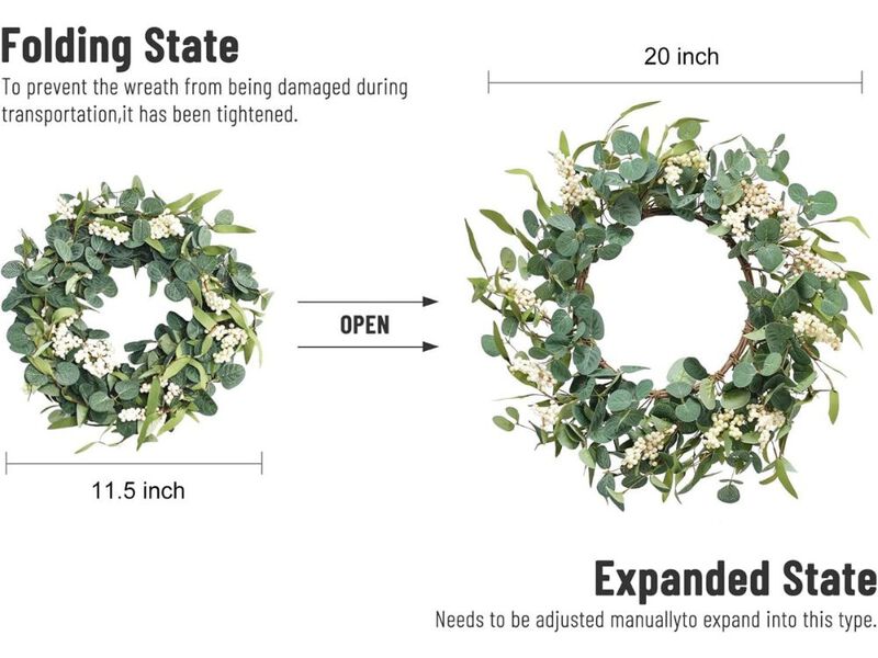Eucalyptus Wreath Front Door Decor Green Farmhouse Seasonal Wall Hanging Home Wall image number 2