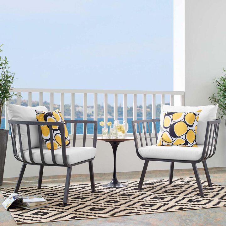 Modway Riverside Modern Fabric Outdoor Armchair in Slate/White (Set of 2)