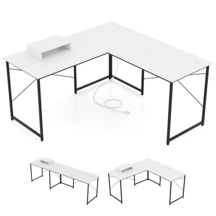 Hivvago 2-Person L-Shaped Long Reversible Computer Desk with Monitor Stand