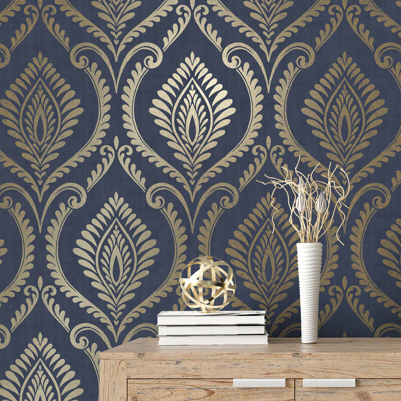 Estelle Blue Damask Wallpaper image number 1