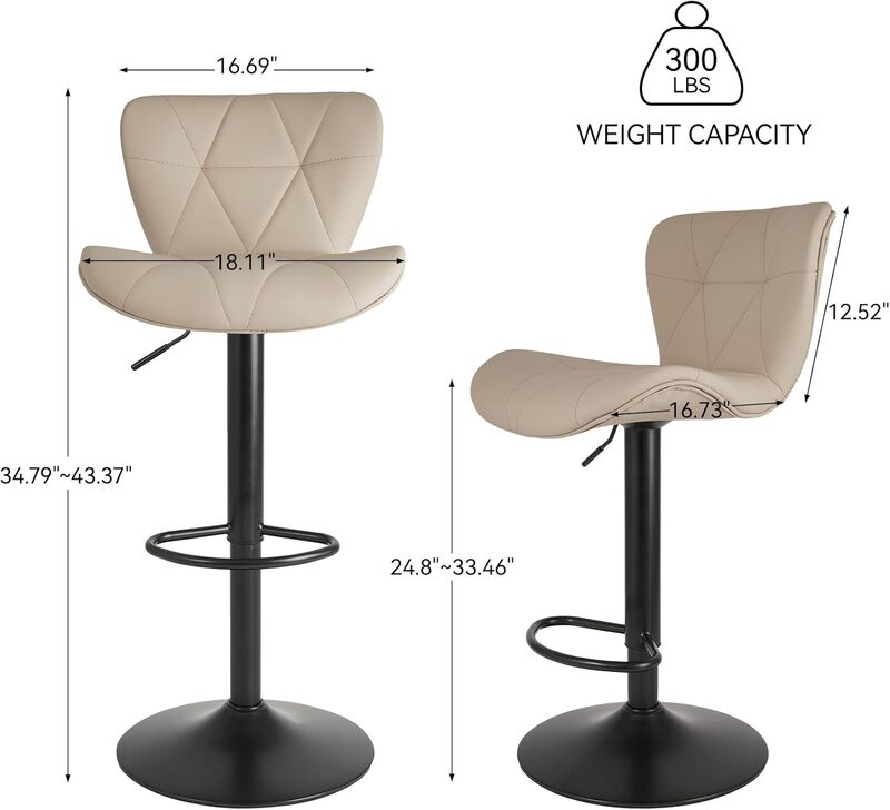 Faux Leather Swivel Bar Stools Set of 2, Adjustable Counter Height Kitchen Chairs, Iron Frame High Backrest 360&deg; Barstools for Kitchen Counter, Outdoor image number 2