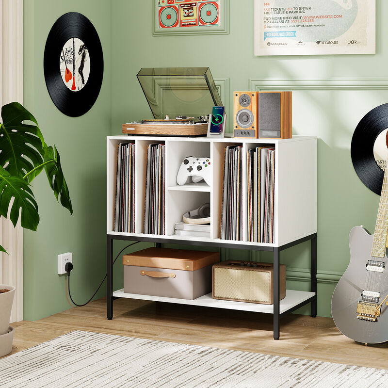Metal Frame Record Player Stand with Built-In Charging Station image number 5