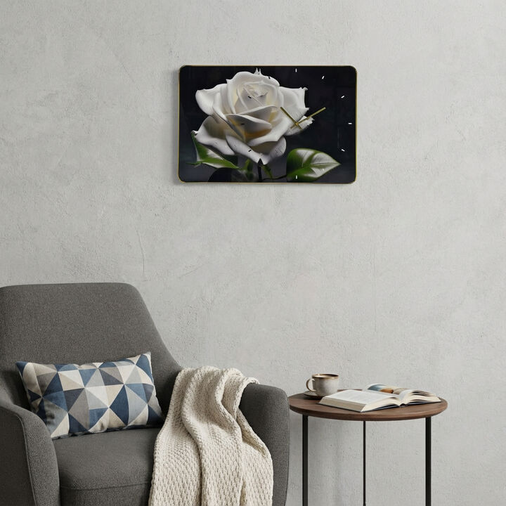 HomeRoots 24" White Black And Green Solid Wood and Acrylic Silent Roses Floral Wall Clock