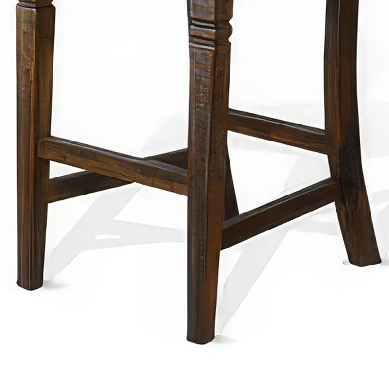 Flint Barstool Chair, Set of 2, Ladderback, Black Vinyl, Dark Brown Mahogany - Benzara