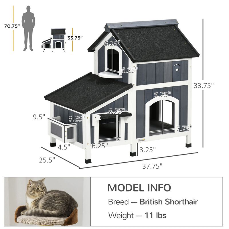 Wooden Cat Shelter: 2-Story Outdoor House with Flower Pot & Weather Resistant Roof
