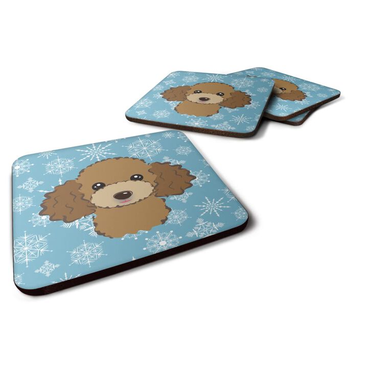 Caroline's Treasures BB1690FC Snowflake Chocolate Brown Poodle Foam Coasters (Set of 4), 3.5, Multicolor