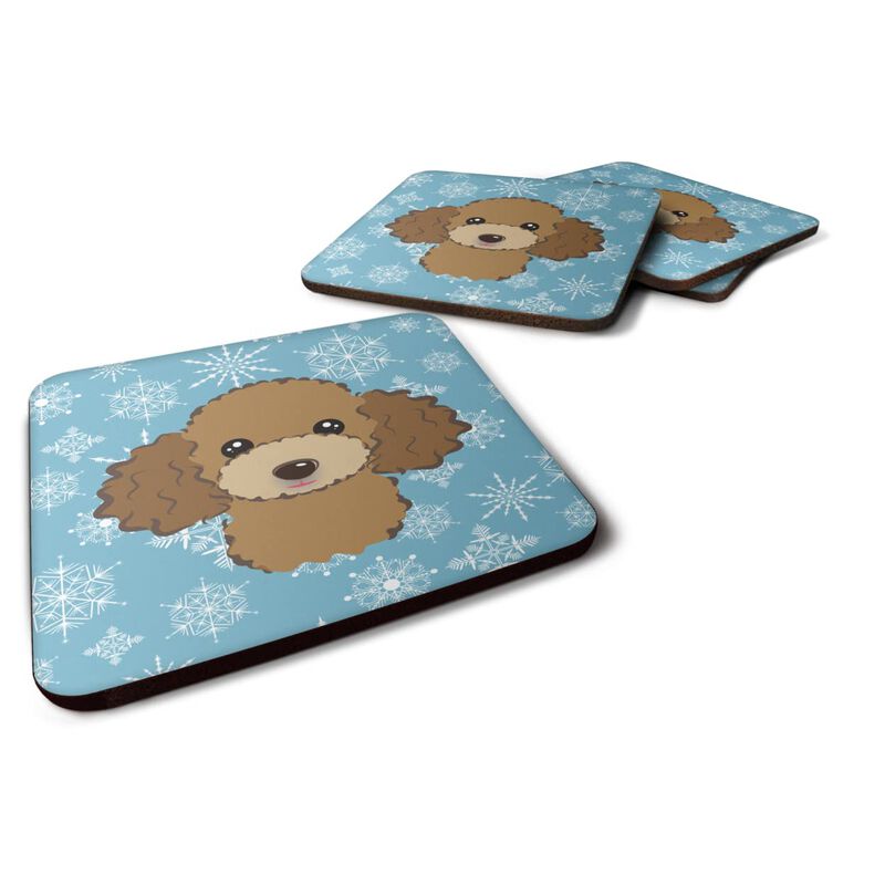 Caroline's Treasures BB1690FC Snowflake Chocolate Brown Poodle Foam Coasters (Set of 4), 3.5, Multicolor