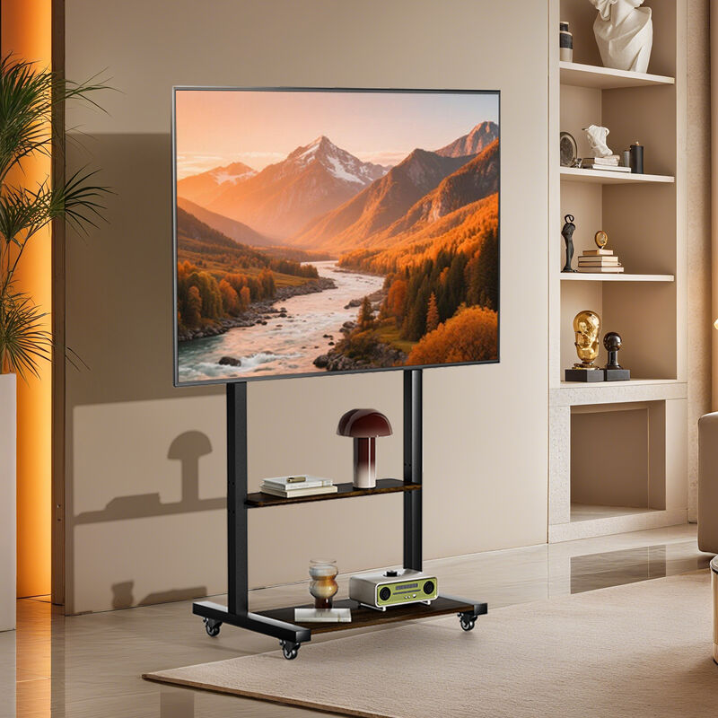 Rolling TV Floor Stand w/ MDF Shelves Height Adjustable TV Cart Mount image number 2