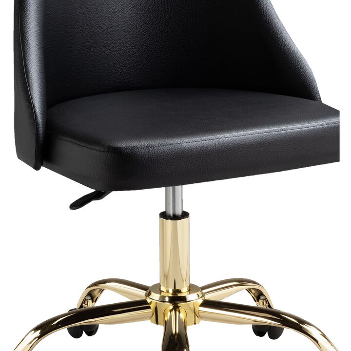 Yim 22 Inch Adjustable Swivel Office Chair, Black Faux Leather, Gold Metal - Benzara