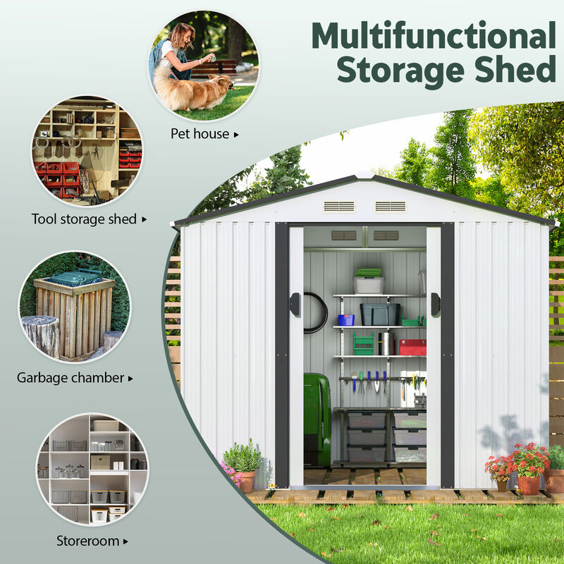 6' x 8' Outdoor Metal Storage Shed Garden Tool Organizer House