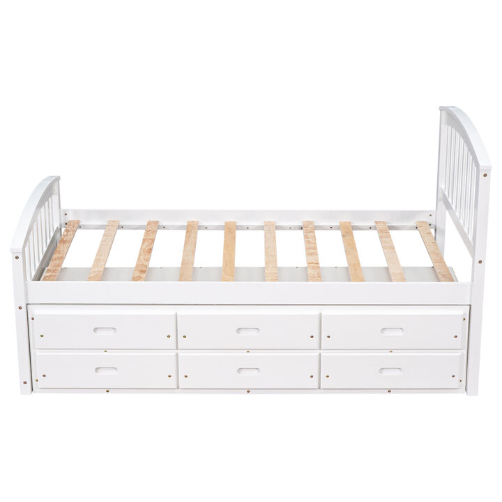 Merax Solid Wood Platform Storage Bed with 6 Drawers