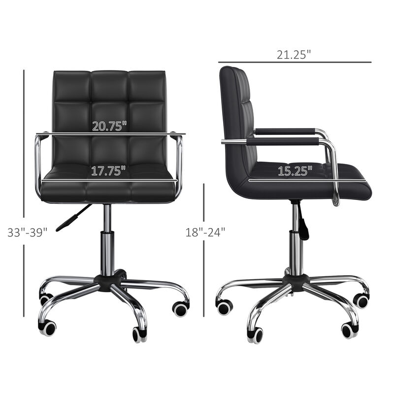 HOMCOM Home Office Chair, Modern Computer Desk Chair, Task Chair with Upholstered PU Leather, Adjustable Height, Swivel Wheels, Black