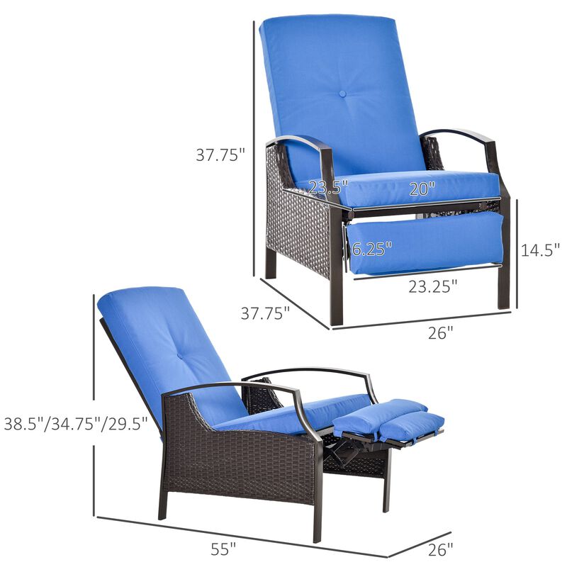 Blue Wicker Comfort: Adjustable Rattan Recliner for Patio & Poolside