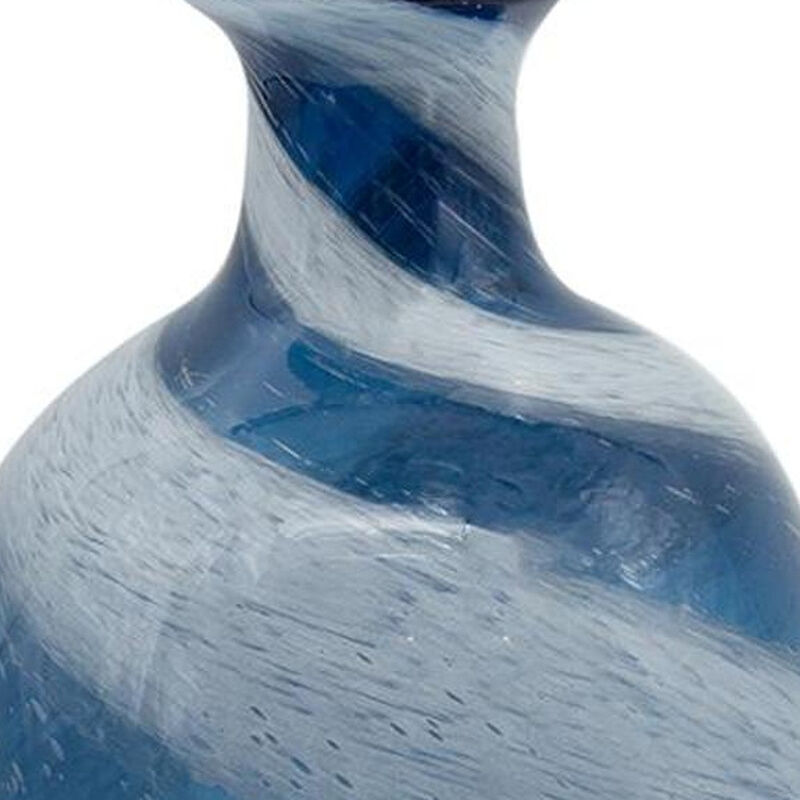 HomeRoots 16" Blue And White Striped Swirl Art Glass Table Vase image number 2