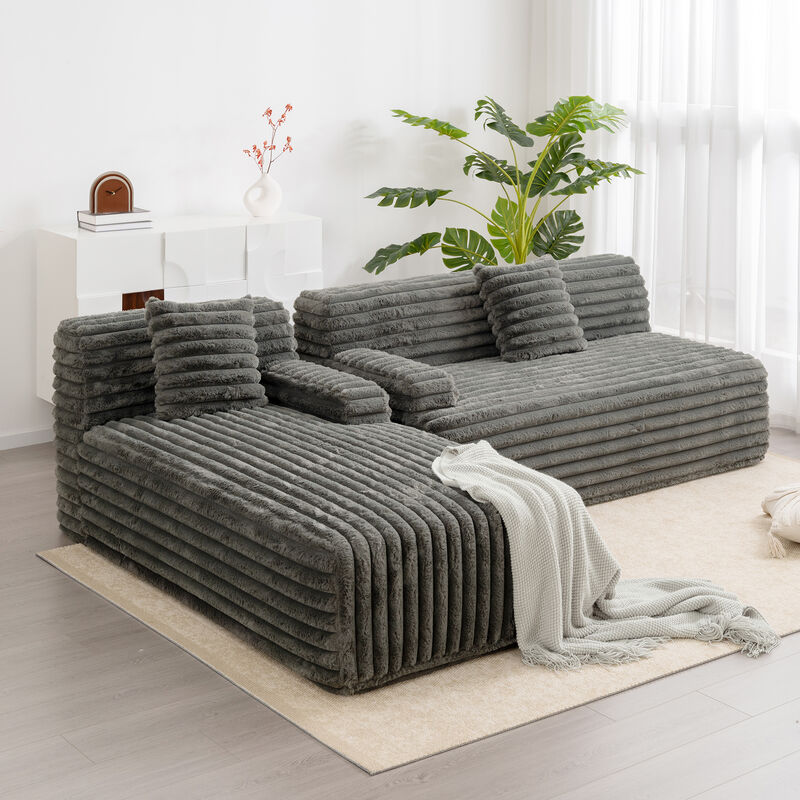 Modular Sectional Sofa with Ultra-Soft Faux Fur and Two Throw Pillows