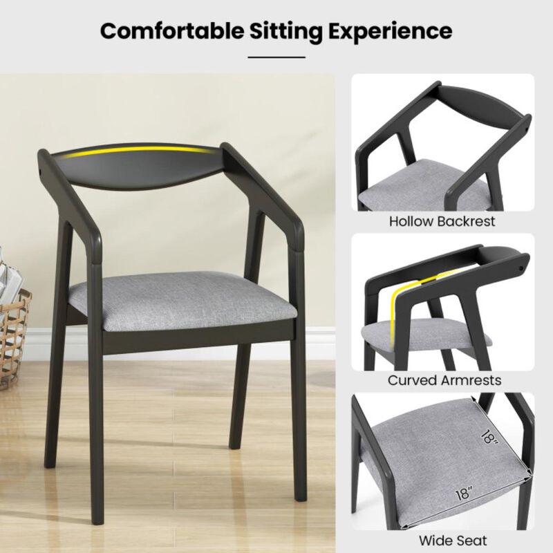 Hivvago Wooden Dining Chair Set of 2 with Rubber Wood Frame, Armrests and Padded Cushion