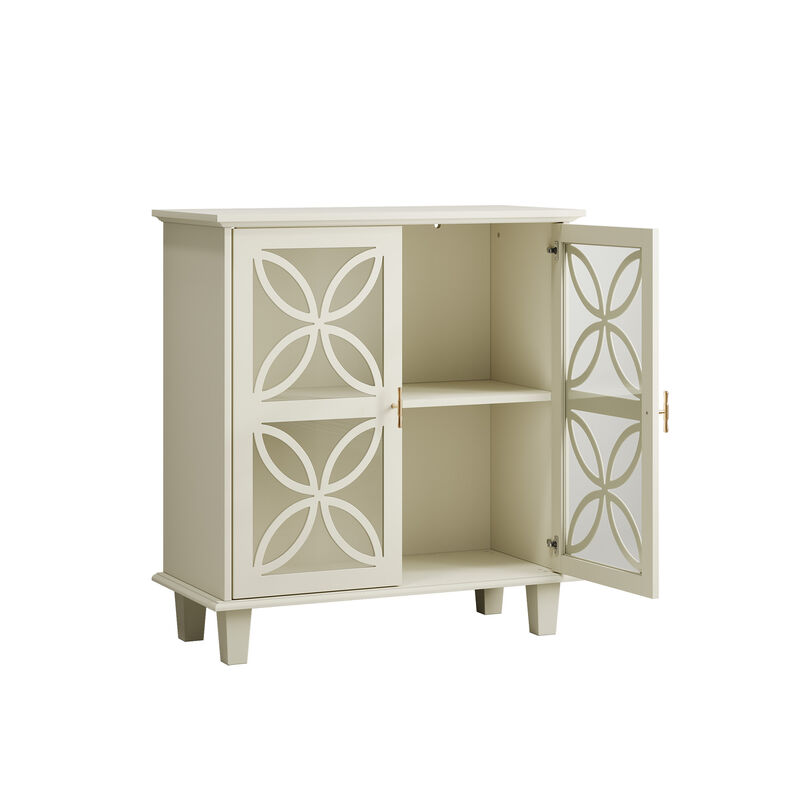 TATEUS Modern Retro Cream Sideboard Buffet with Glass Doors &ndash; Freestanding Storage image number 0