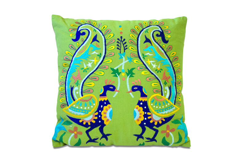 HomeRoots Set of Two 18" Blue And Green Peacock Cotton Throw Pillows with Embroidery image number 2