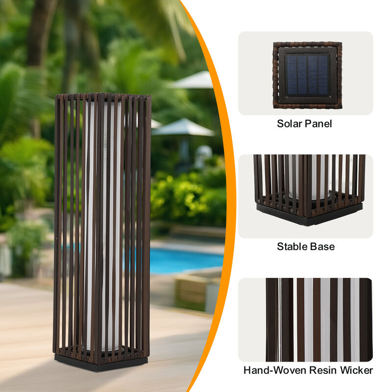 Solar Slatted Grid Path Light, Dark Brown, Warm Glow, Waterproof image number 4