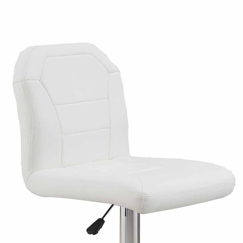 Judy 25-29 Inch Modern Bar Stool, Faux Leather Swivel Seat, Set of 2, Metal, White-Benzara image number 2