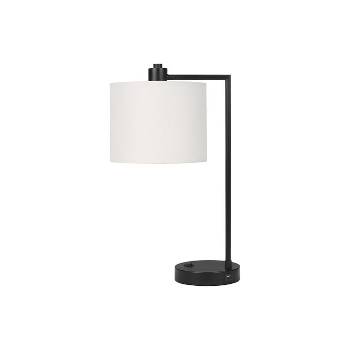 Monarch Specialties I 9646 - Lighting, 19"H, Table Lamp, Usb Port Included, Black Metal, Ivory / Cream Shade, Modern