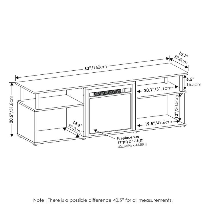 Furinno Jensen Fireplace Entertainment Center for TV up to 70 Inch with Stainless Steel Tubes, Americano/Chrome