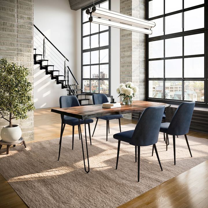 Jofran Five Piece Solid Acacia Dining Set with Upholstered Mid-Century Modern Chairs