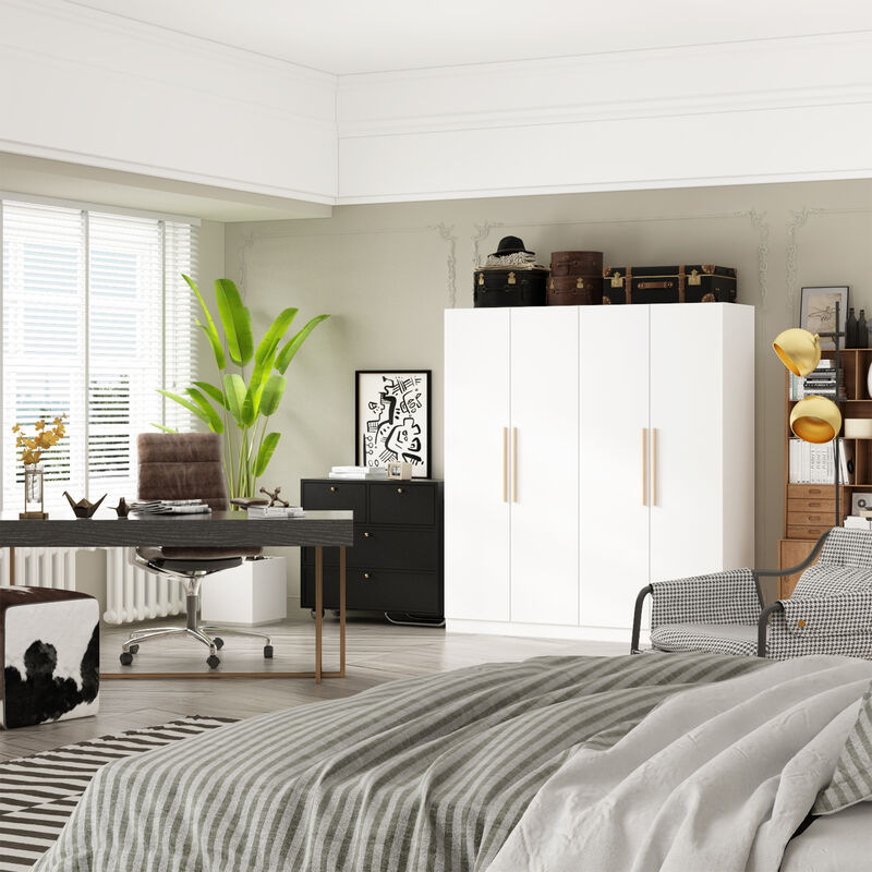 FUFU&GAGA 4-Door White Wardrobe Closet with Ample Storage and Elegant Design (63" W x 19.7" D x 69.7" H ) ,Grey
