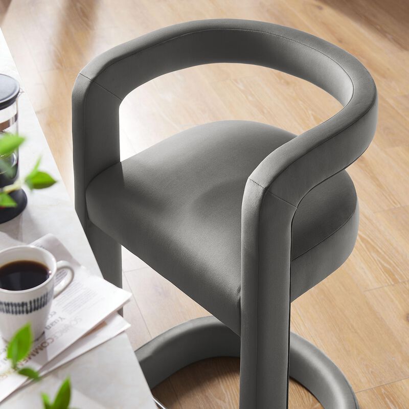 Modway Winslow Performance Velvet Counter Stool with Stainless Steel Footrest in Storm Gray image number 4