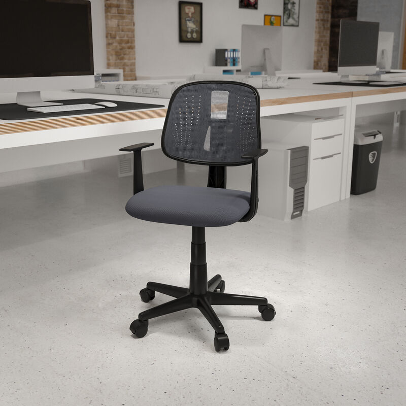 Flash Fundamentals Mid-Back Gray Mesh Swivel Task Office Chair with Pivot Back and Arms image number 1