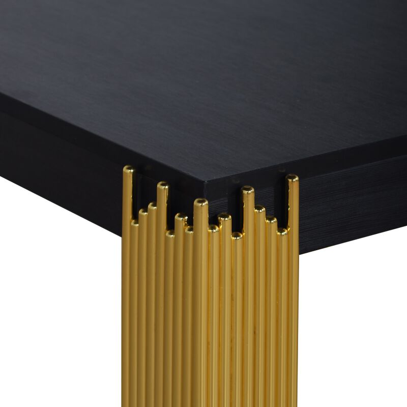 Theo Side End Table, Retro Gold Metal Legs, Black Wood, Square 25 Inch