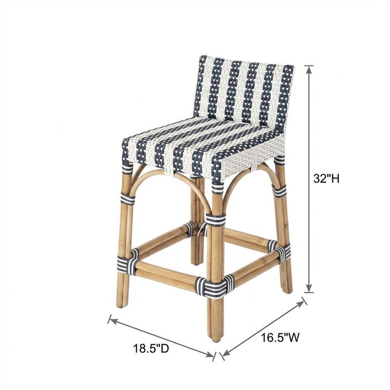 Starlight Canyon Home Rattan Low Back Counter Stool, Transitional Bar Stool for Dining Rooms image number 3