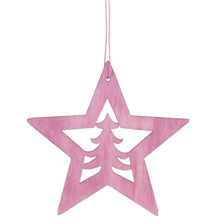 4" Pink Wooden Cut Out Star Christmas Ornament