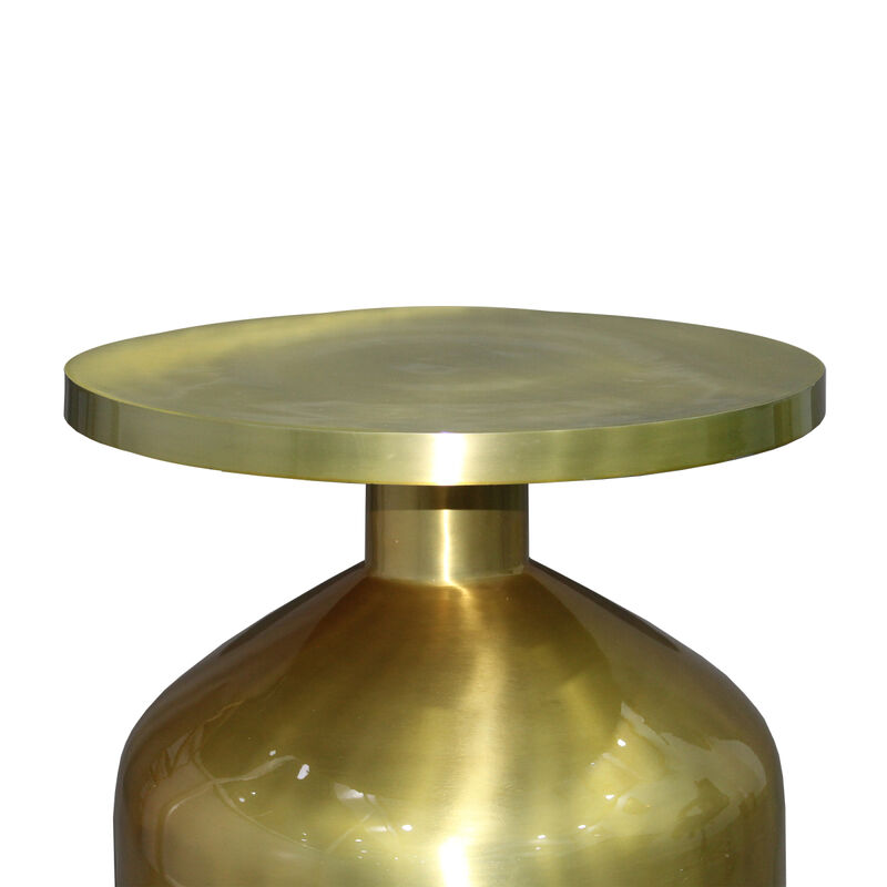 24 Inch Metal Frame End Table with Round Top and Bottle Shaped Base, Gold