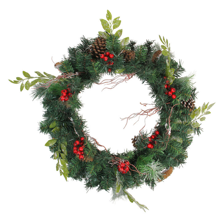Pre-Decorated Frosted Pinecone and Berry Artificial Christmas Wreath - 24-Inch  Unlit