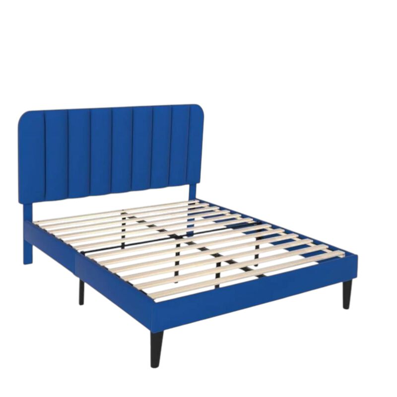 Hivvago Full size Blue Upholstered Platform Bed Frame with Headboard